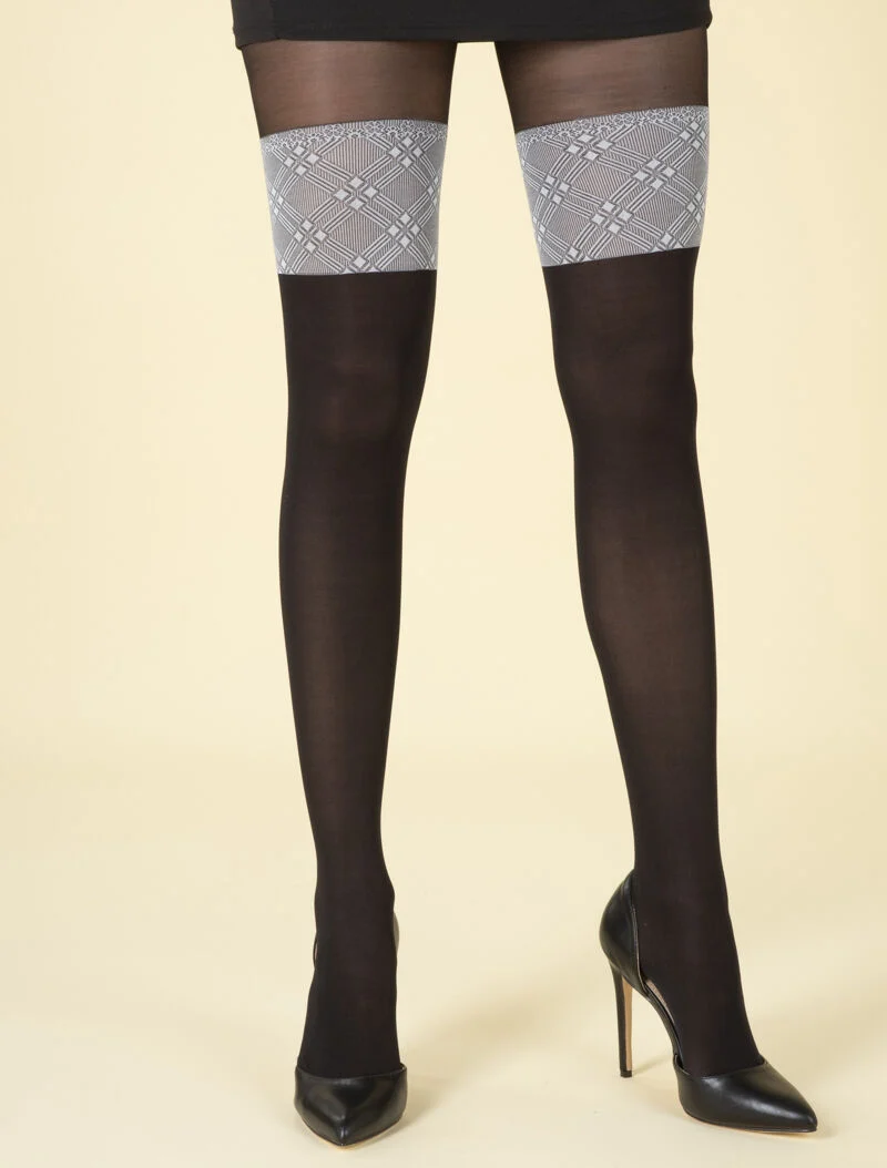 Tartan-Stulpen-Strumpfhose - schwarz