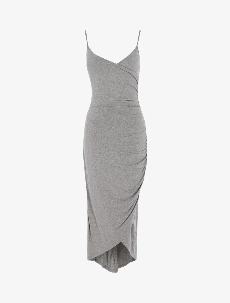 Fließendes Kleid mit asymmetrischem Saum - Hellgrau