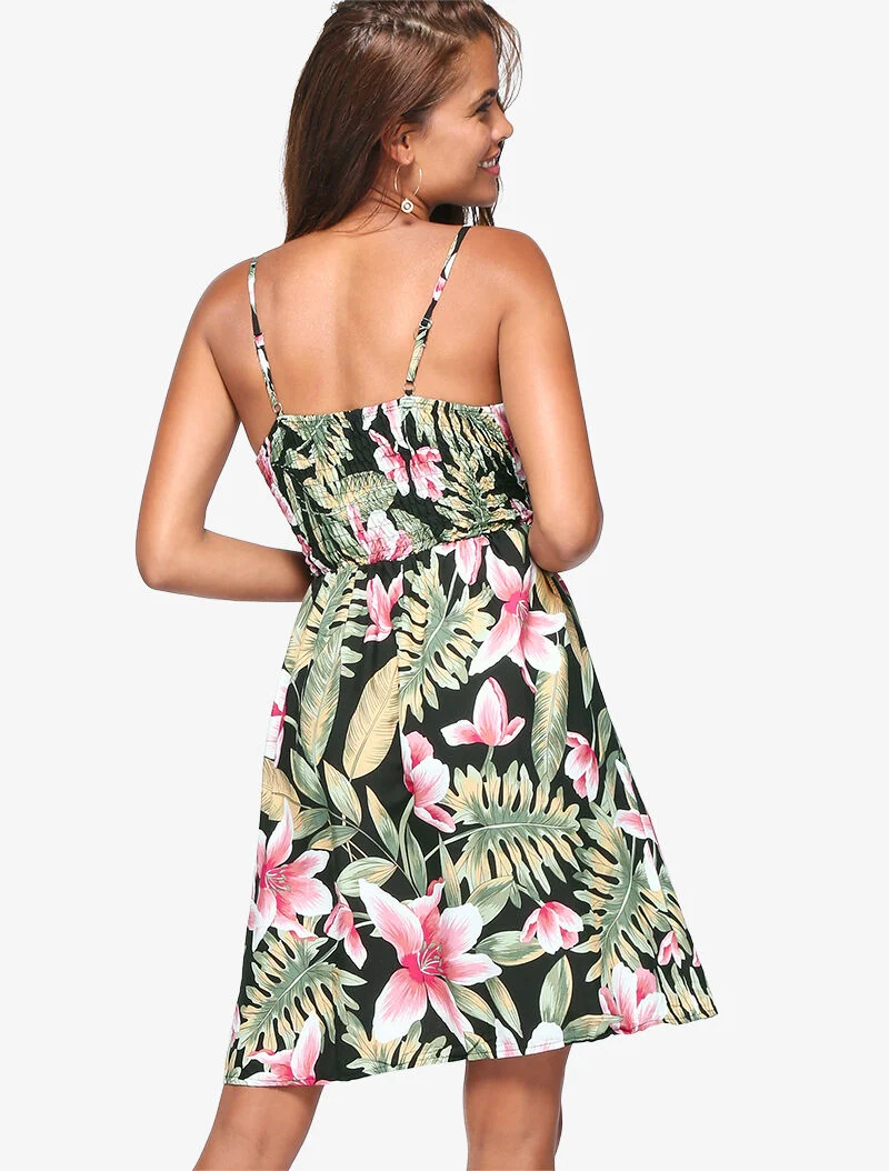 Leichtes Kleid mit Blumenmuster - schwarz