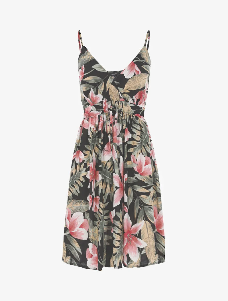 Leichtes Kleid mit Blumenmuster - schwarz