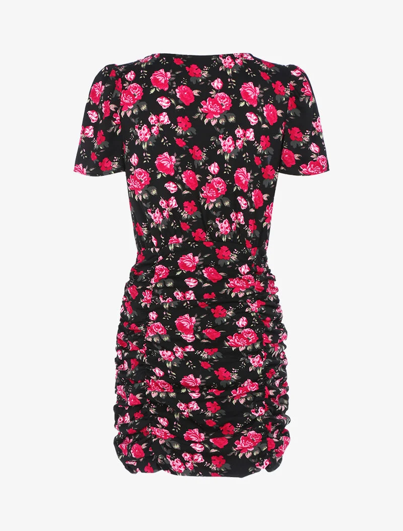 Figurbetontes Kleid mit Blumenmuster - schwarz