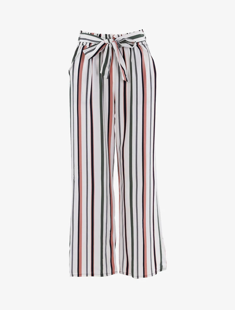 Fließende gestreifte Hose - weiß