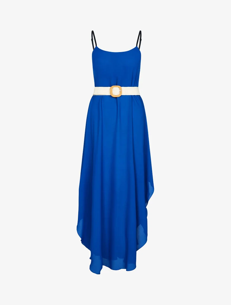 Chiffon-Effekt-Kleid mit abgerundetem, ausgeschnittenem Saum - blau