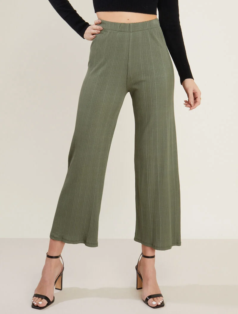 Gerippte fließende Hose - Kaki
