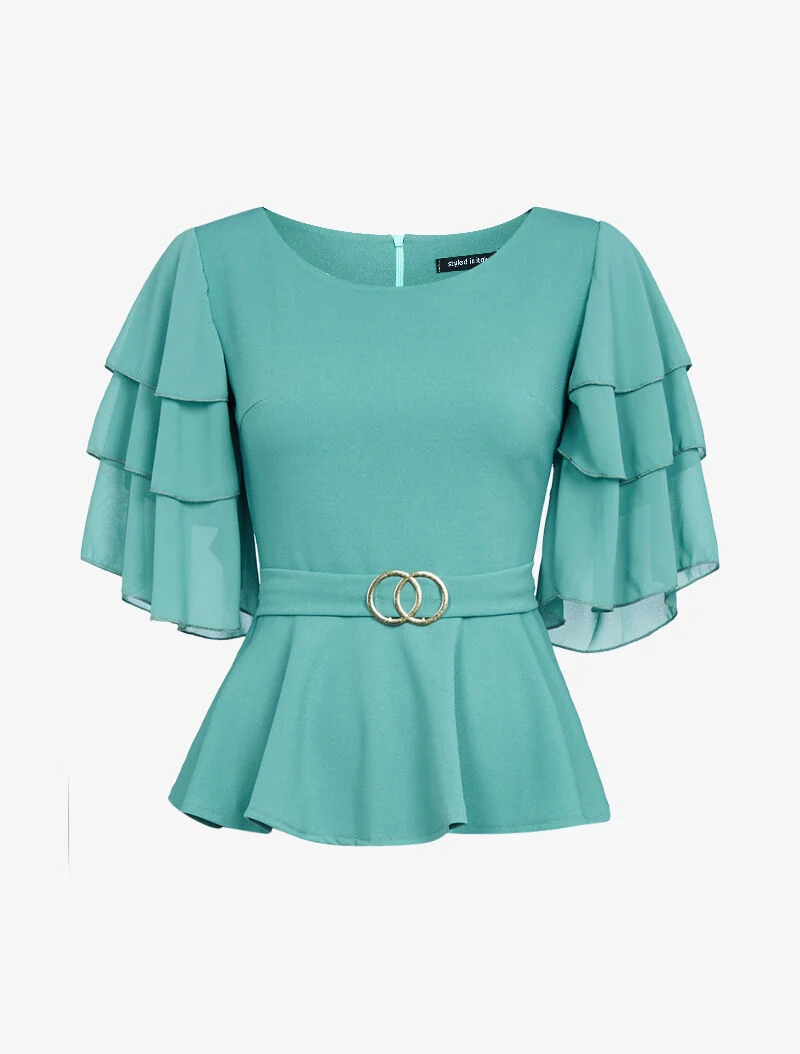 Rüschentop im Peplum-Stil - Wassergrün