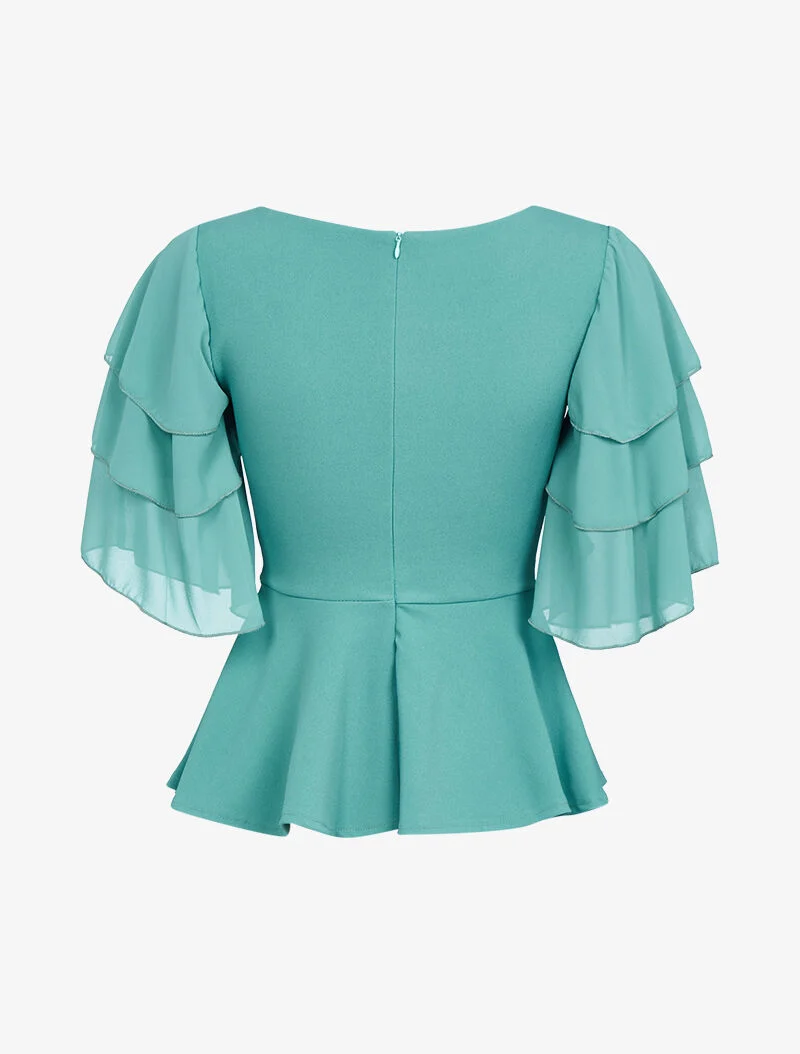 Rüschentop im Peplum-Stil - Wassergrün