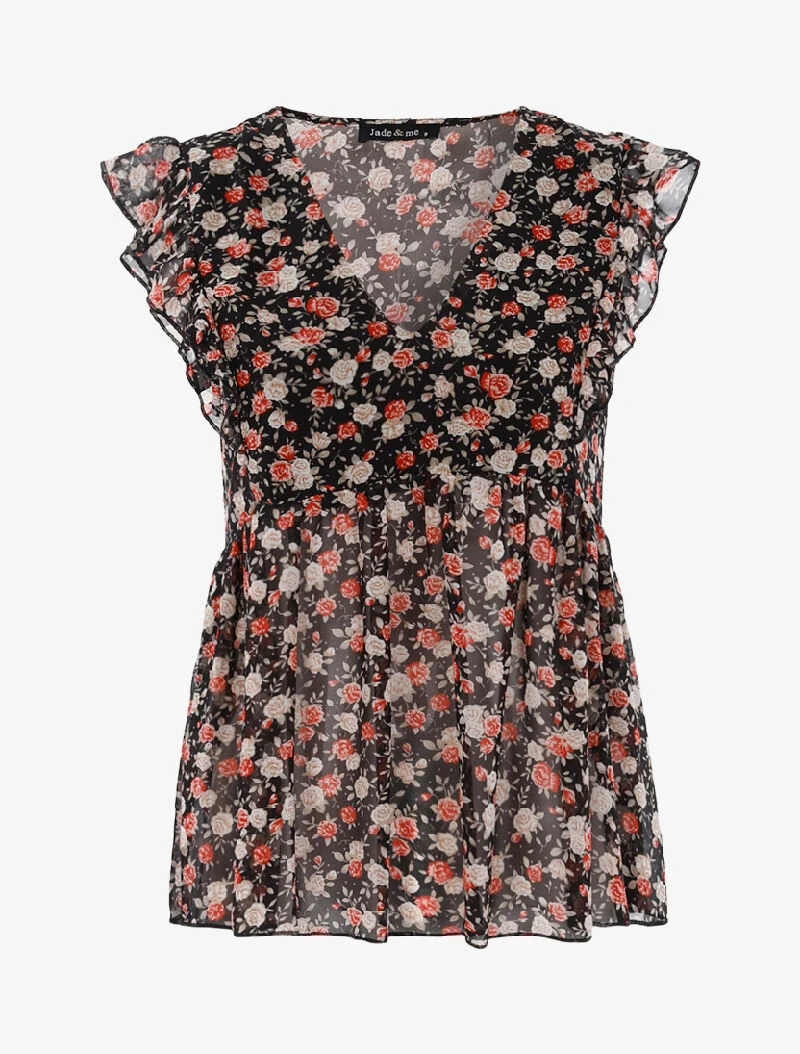 Blumiges transparentes Top - schwarz