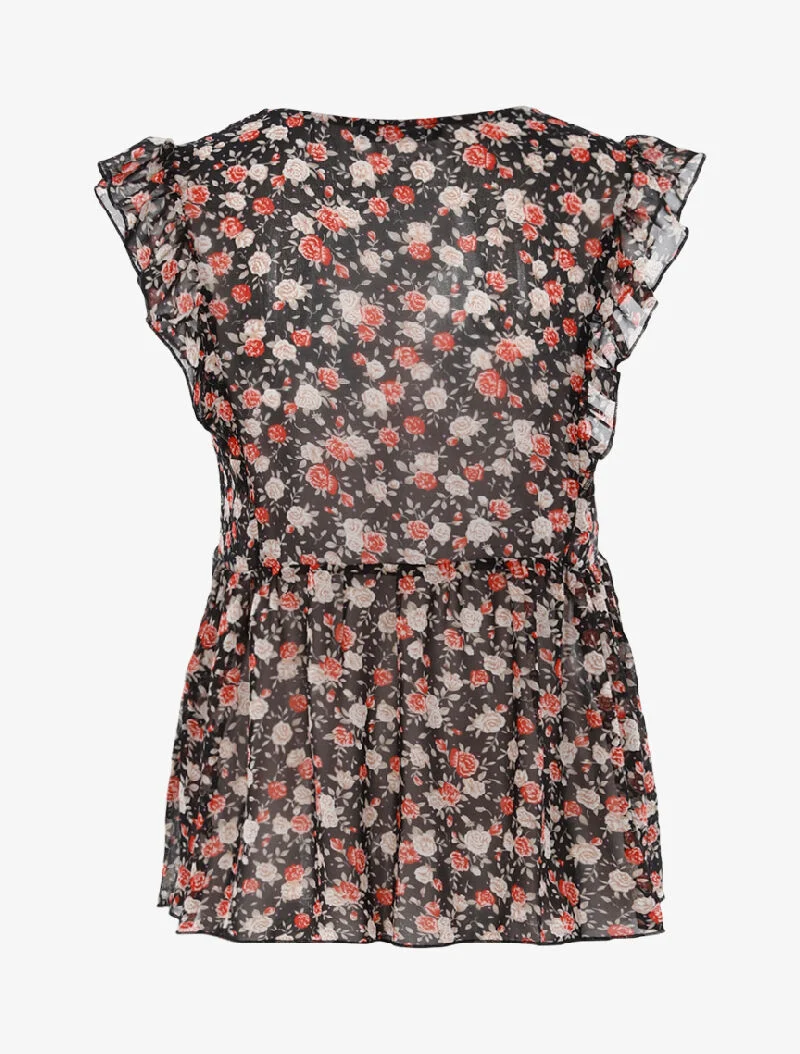 Blumiges transparentes Top - schwarz