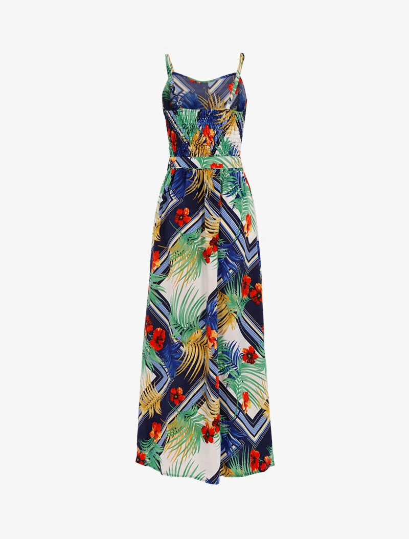 Kleid mit Blätter- und Blumenmuster - Marine