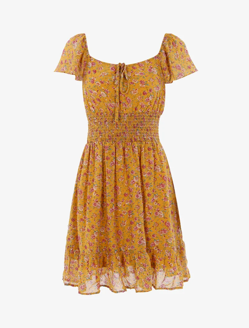 Geblümtes Skaterkleid - gelb