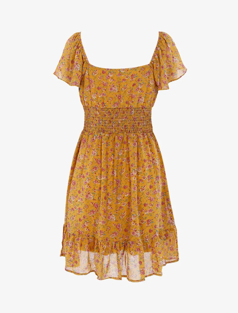 Geblümtes Skaterkleid - gelb
