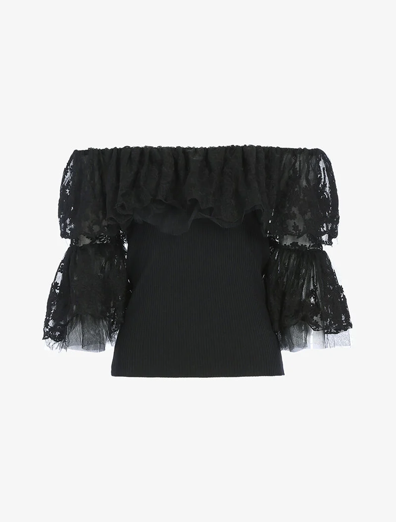 Rüschen-Crop-Top - schwarz