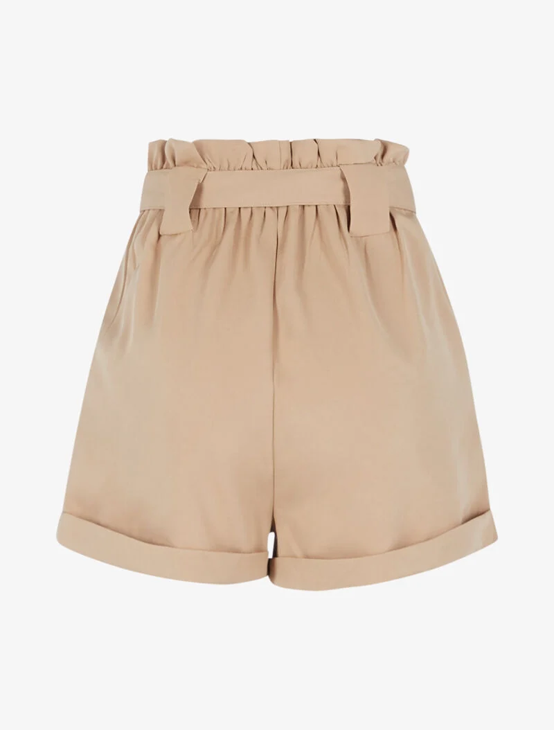 High Waist Paperbag Shorts - dunkelbeige