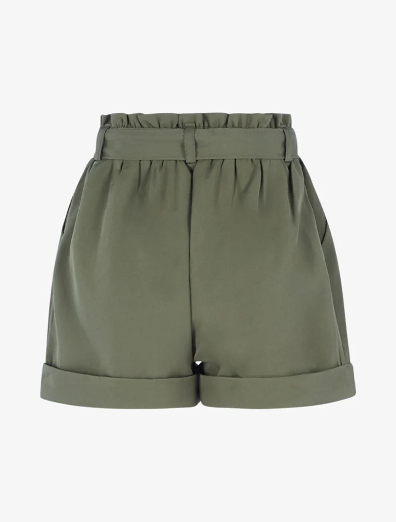 Hoch taillierte Shorts mit Säumen - Kaki
