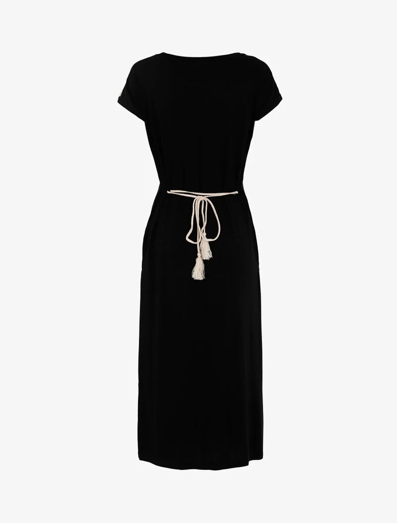 T-Shirt-Kleid mit irisierenden Streifen - schwarz