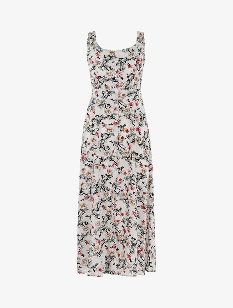 Geblümtes Kleid mit offenem Rücken - Ecru - Ecru