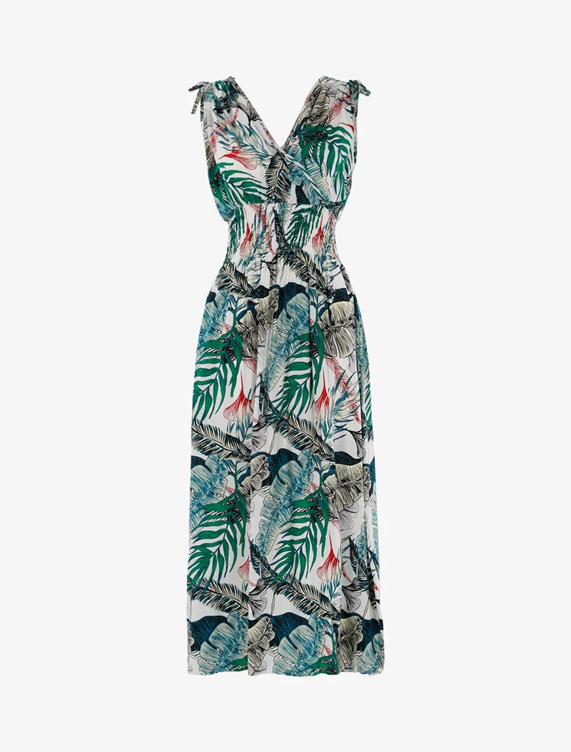 Wickelkleid mit tropischem Print - Ecru - Ecru