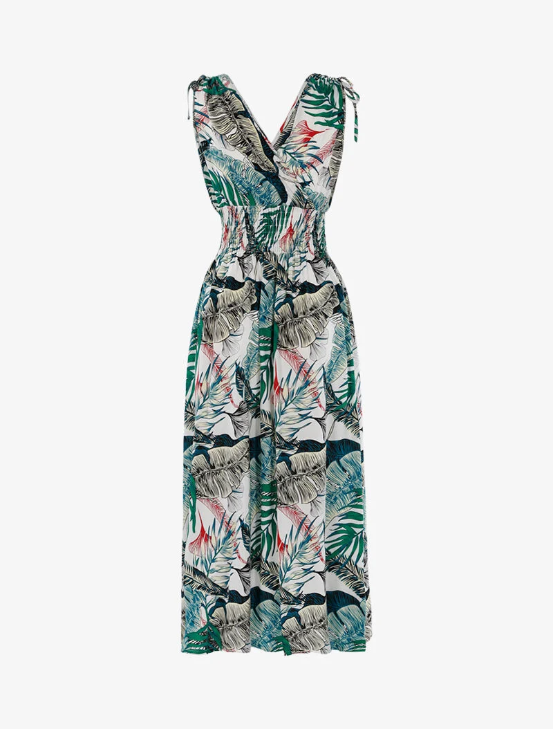 Wickelkleid mit tropischem Print - Ecru - Ecru