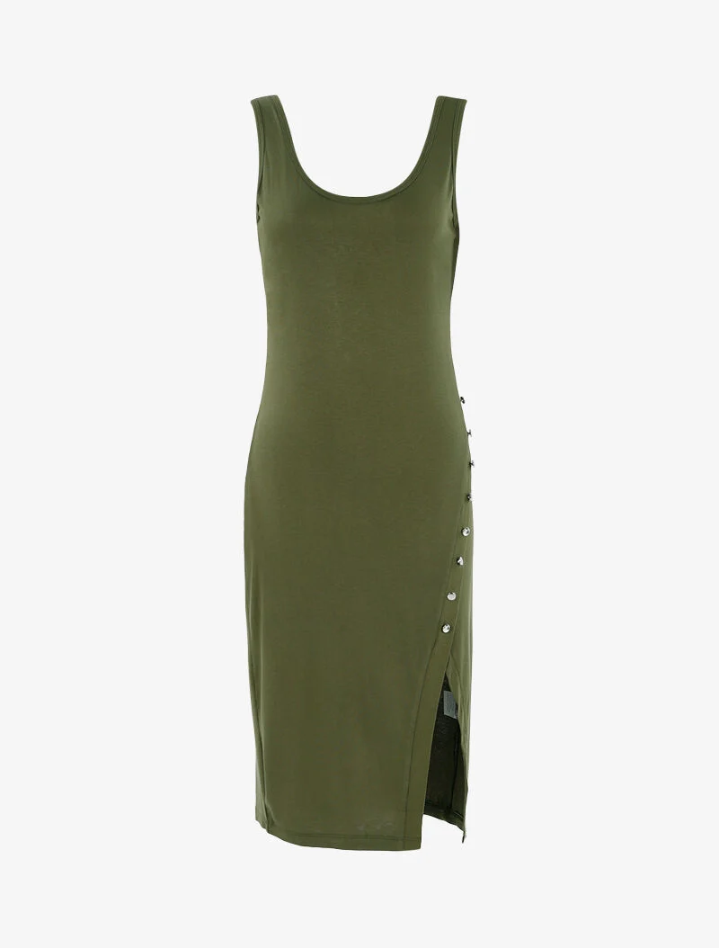 Basis-Kleid mit Knopfleiste - Kaki