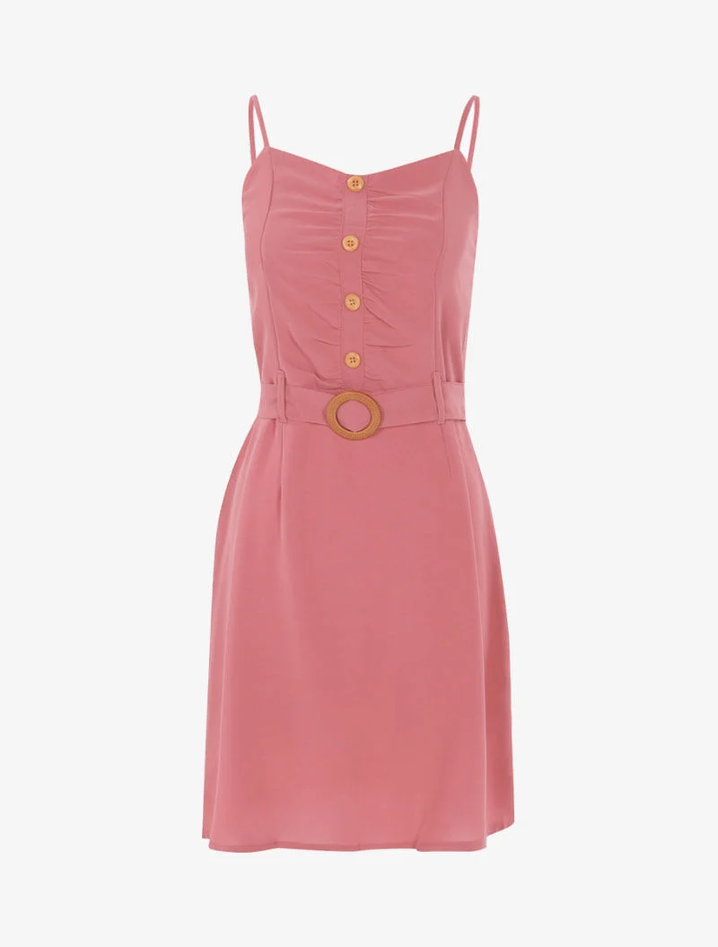 Kleid mit Knopfleiste und Rüschen - Rose