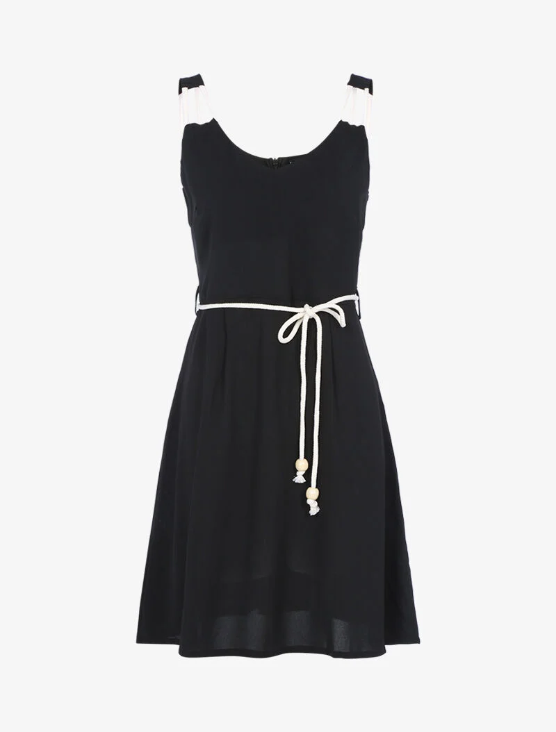 Kleid mit Trägern im Kordelstil - schwarz