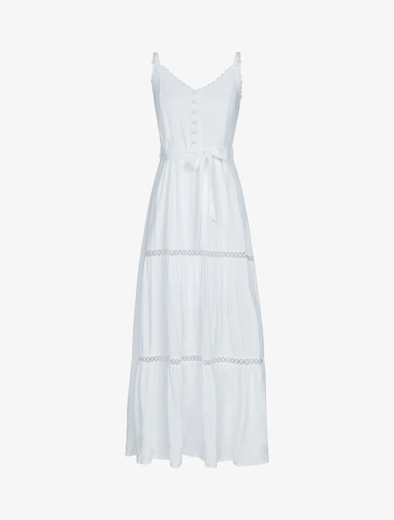 Kleid mit dünnen Trägern und Häkelarbeit - weiß