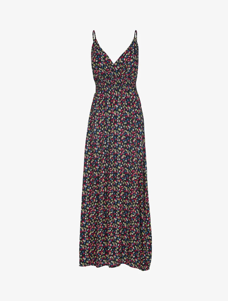 Kleid mit buntem kleinen Blätterdruck - schwarz