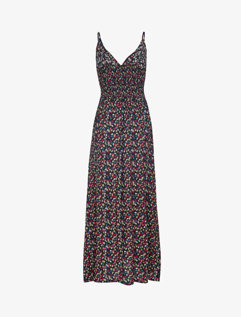 Kleid mit buntem kleinen Blätterdruck - schwarz