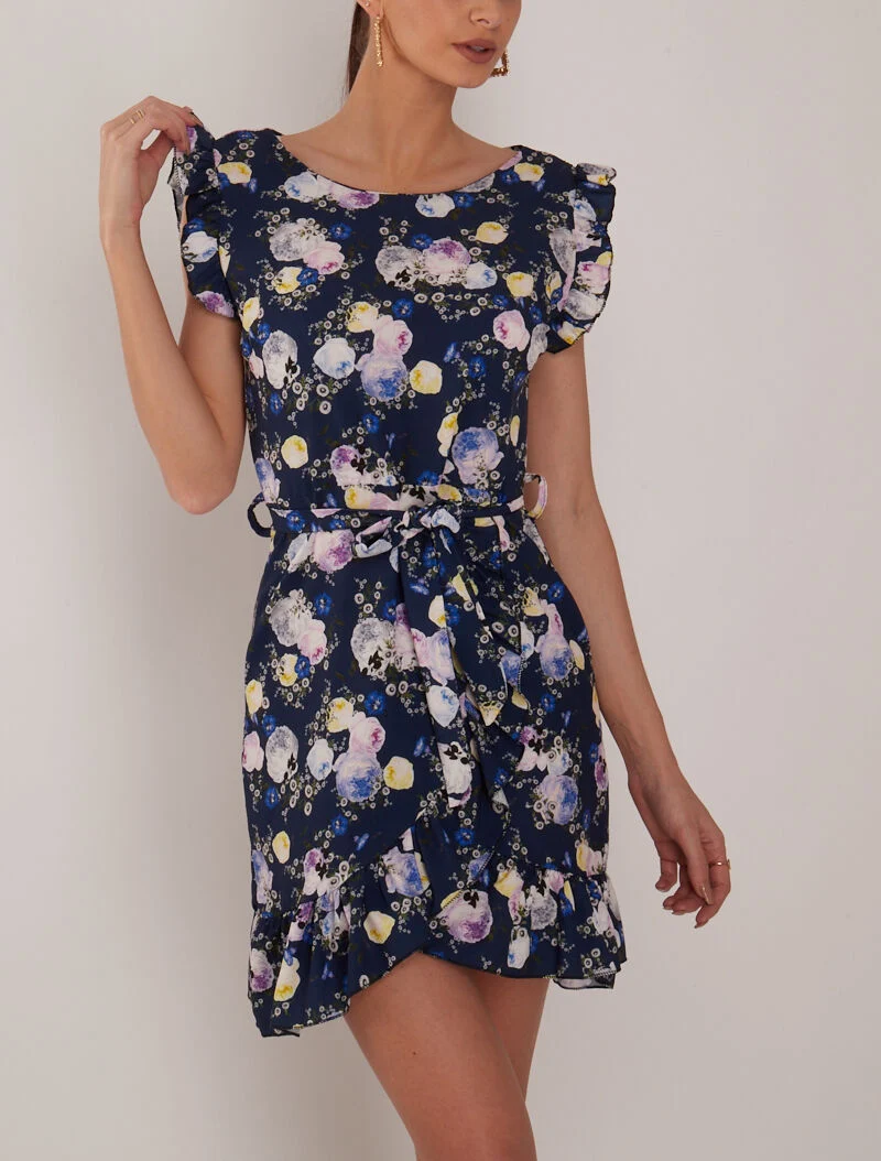 Kleid mit grafischem Blumenmuster - Marine