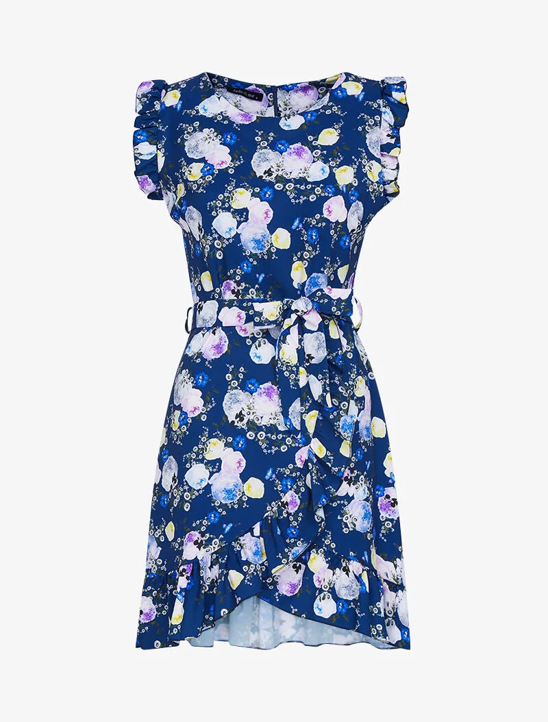 Kleid mit grafischem Blumenmuster - Marine