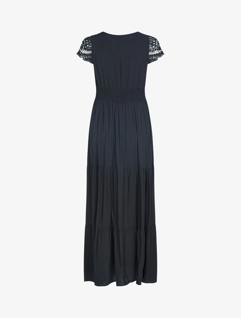 Besticktes Kleid mit Flügelärmeln - schwarz