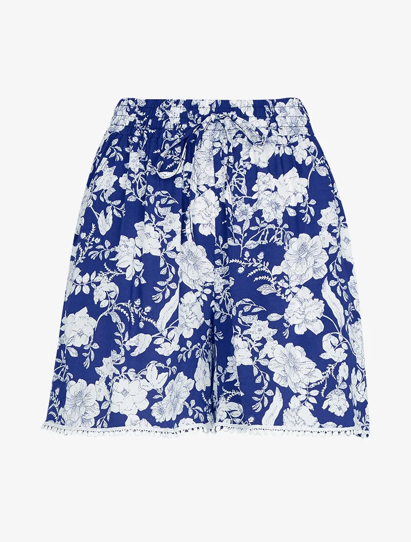 Weit geschnittene Shorts mit Blumenmuster - Marine