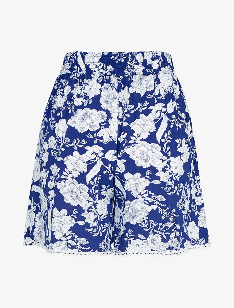 Weit geschnittene Shorts mit Blumenmuster - Marine