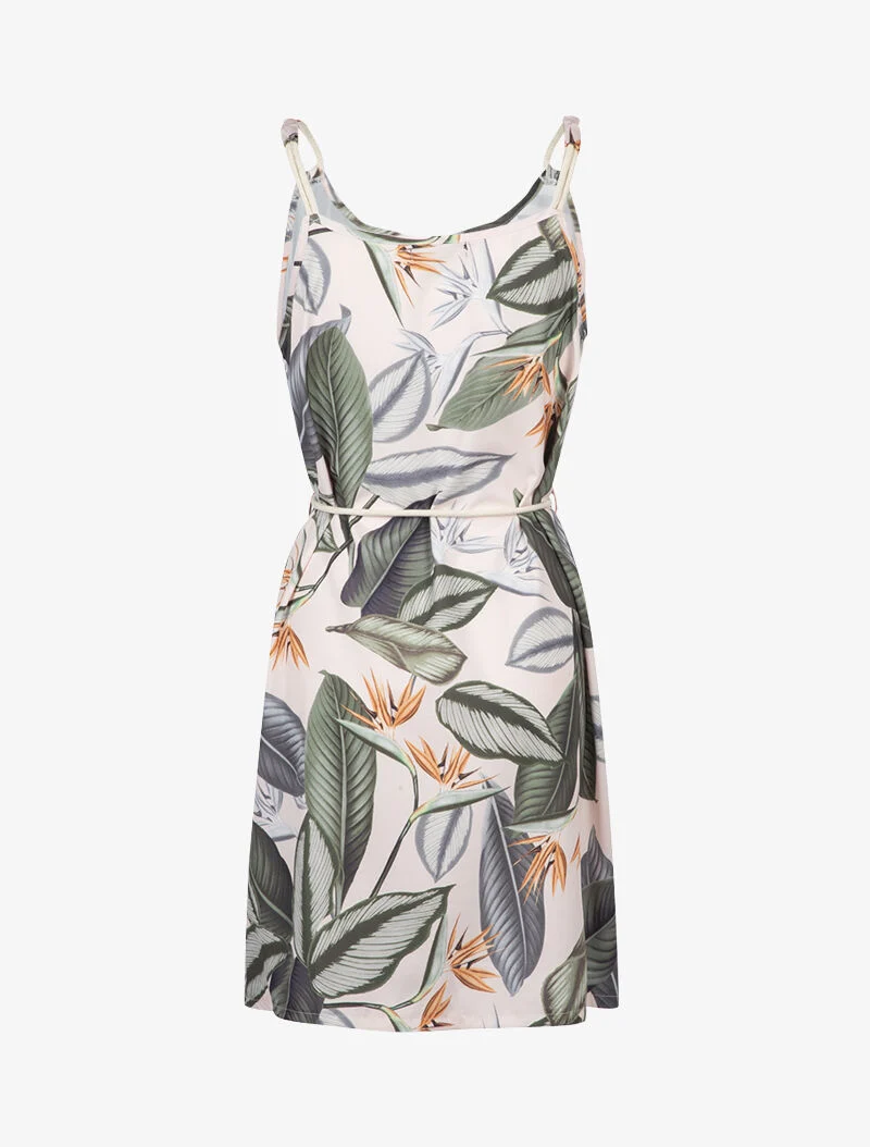 A-Linien-Kleid mit Blätterdruck - Rose