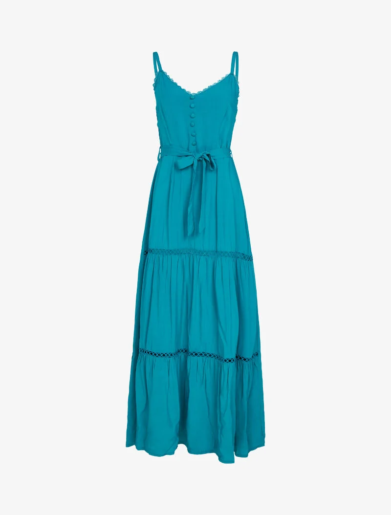 Kleid mit dünnen Trägern und Häkelarbeit - Türkis
