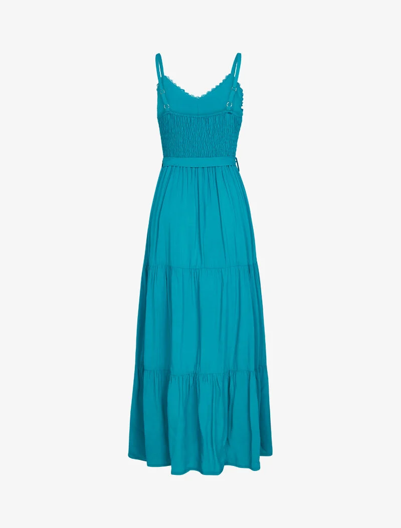 Kleid mit dünnen Trägern und Häkelarbeit - Türkis