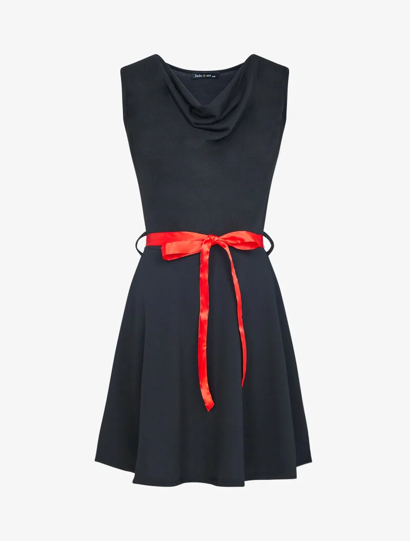 Zweiteiliges Kleid mit Wasserfallausschnitt - schwarz