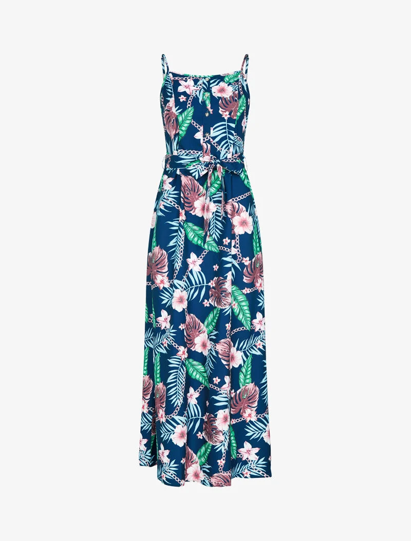 Kleid mit Blumen- und Kettenmuster - Marine