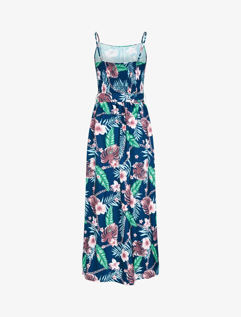 Kleid mit Blumen- und Kettenmuster - Marine