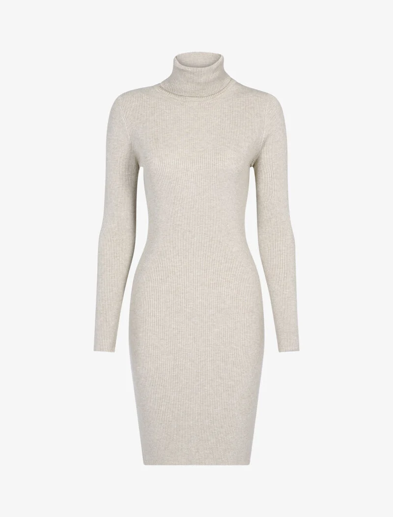 Geripptes Rollkragen-Strickkleid - Maulwurf