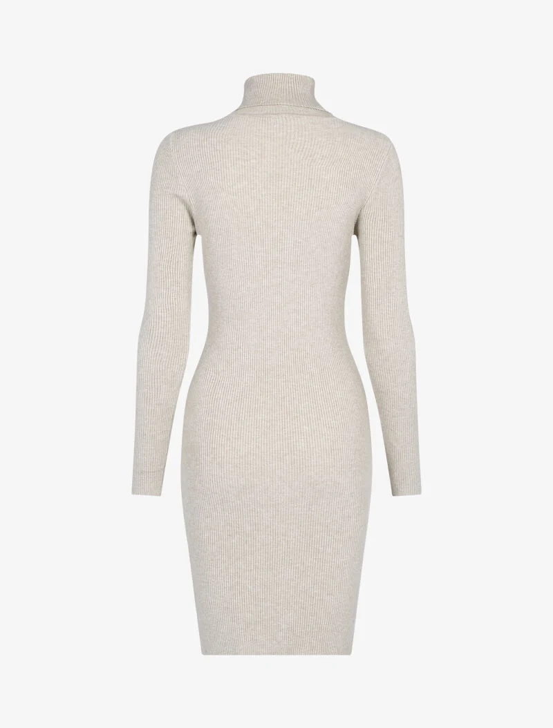 Geripptes Rollkragen-Strickkleid - Maulwurf