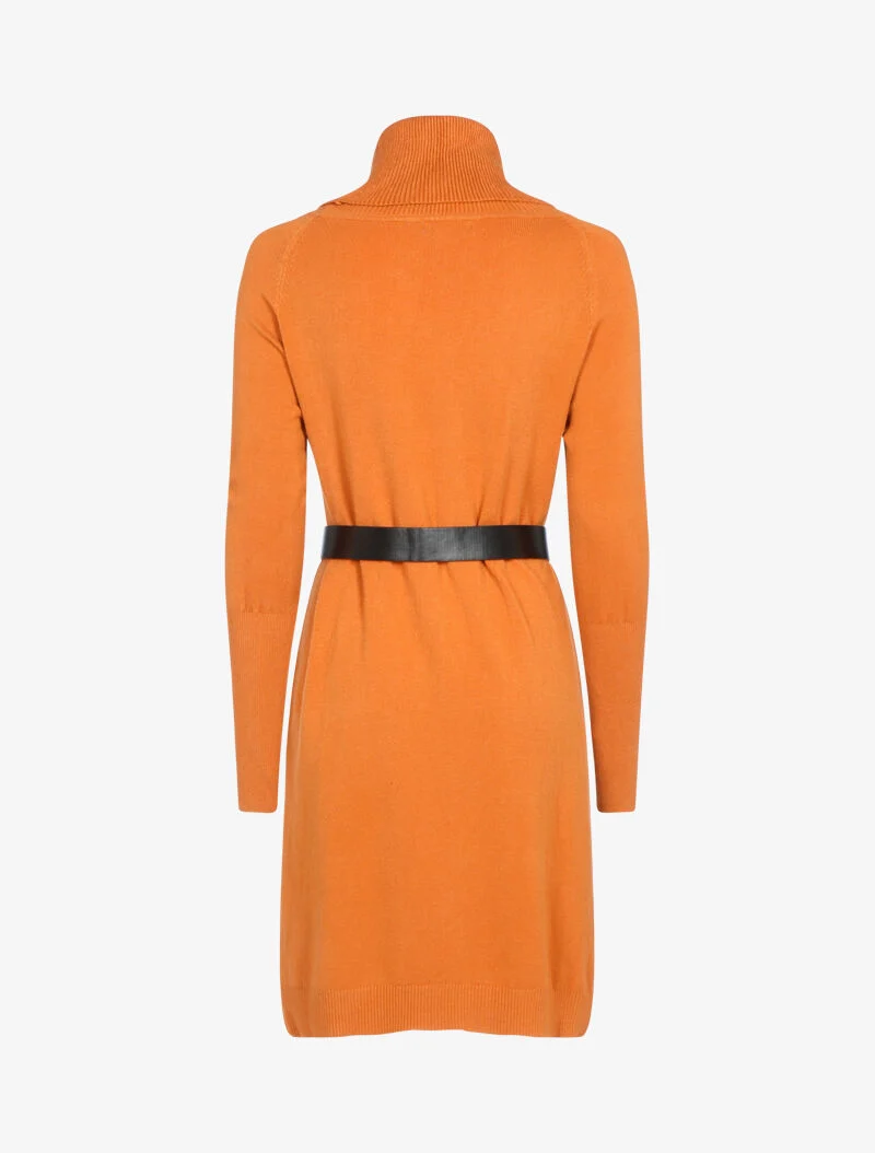Pulloverkleid mit Bischofsärmeln und geometrischen Details - Rost