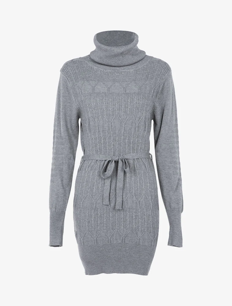 Pulloverkleid mit grafischen Rippendetails - meliertes Grau