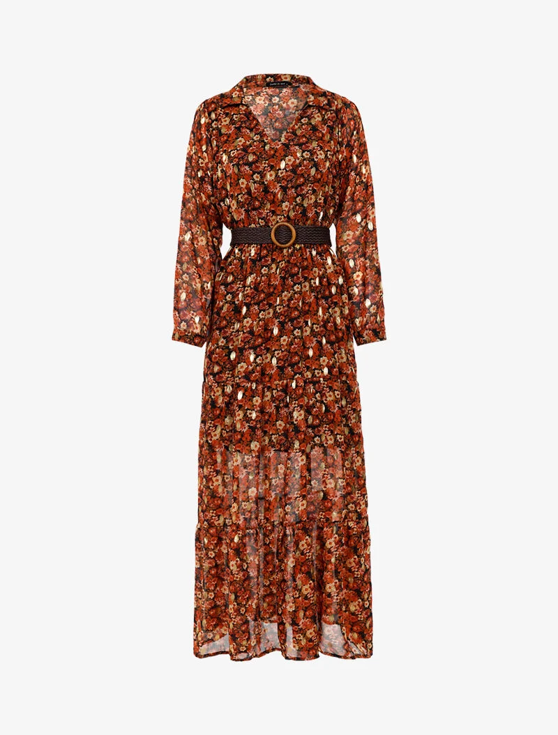 Böhmisches Kleid mit Wiesenblumenmuster - Ocker