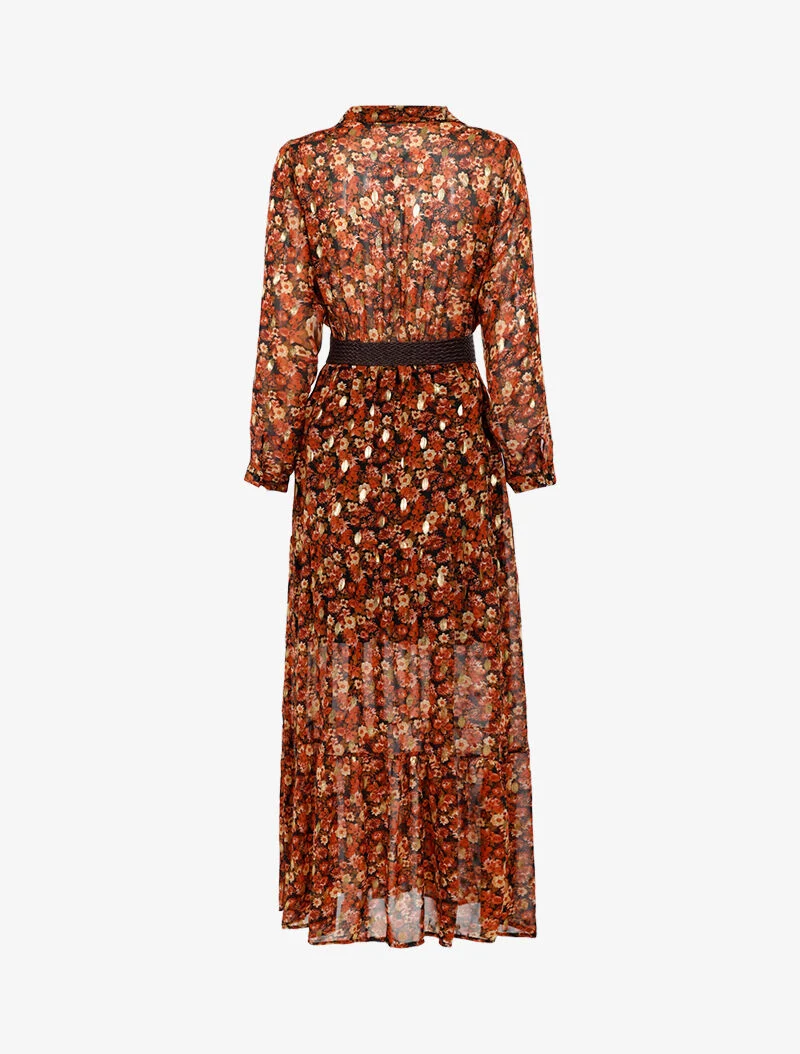 Böhmisches Kleid mit Wiesenblumenmuster - Ocker