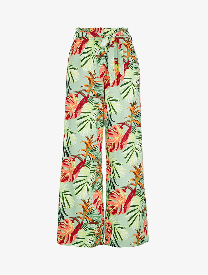 Fließende Hose mit tropischem Print - Grün