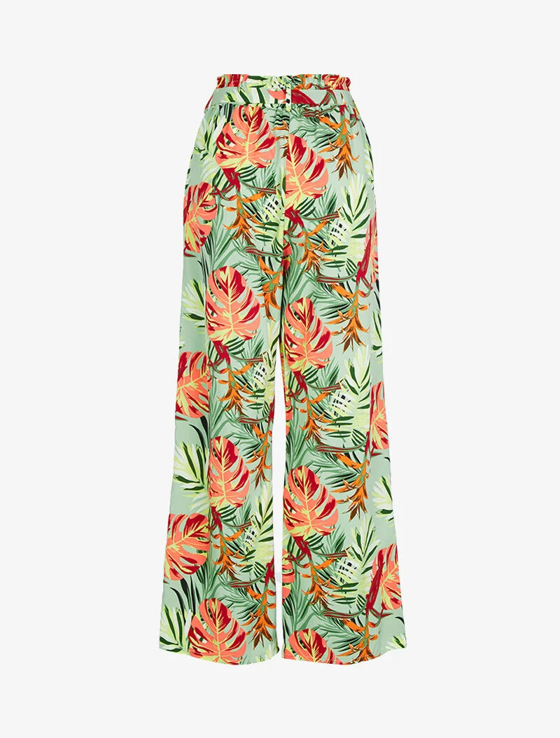 Fließende Hose mit tropischem Print - Grün