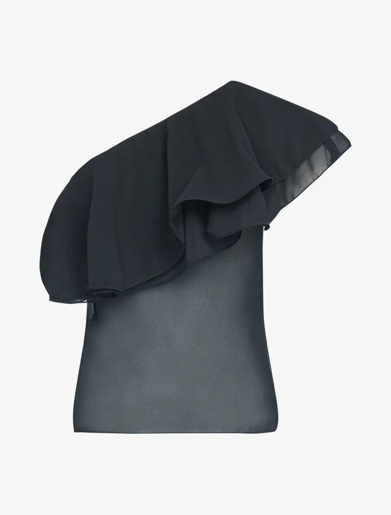 Oberteil aus Voile mit Flügelärmeln - schwarz