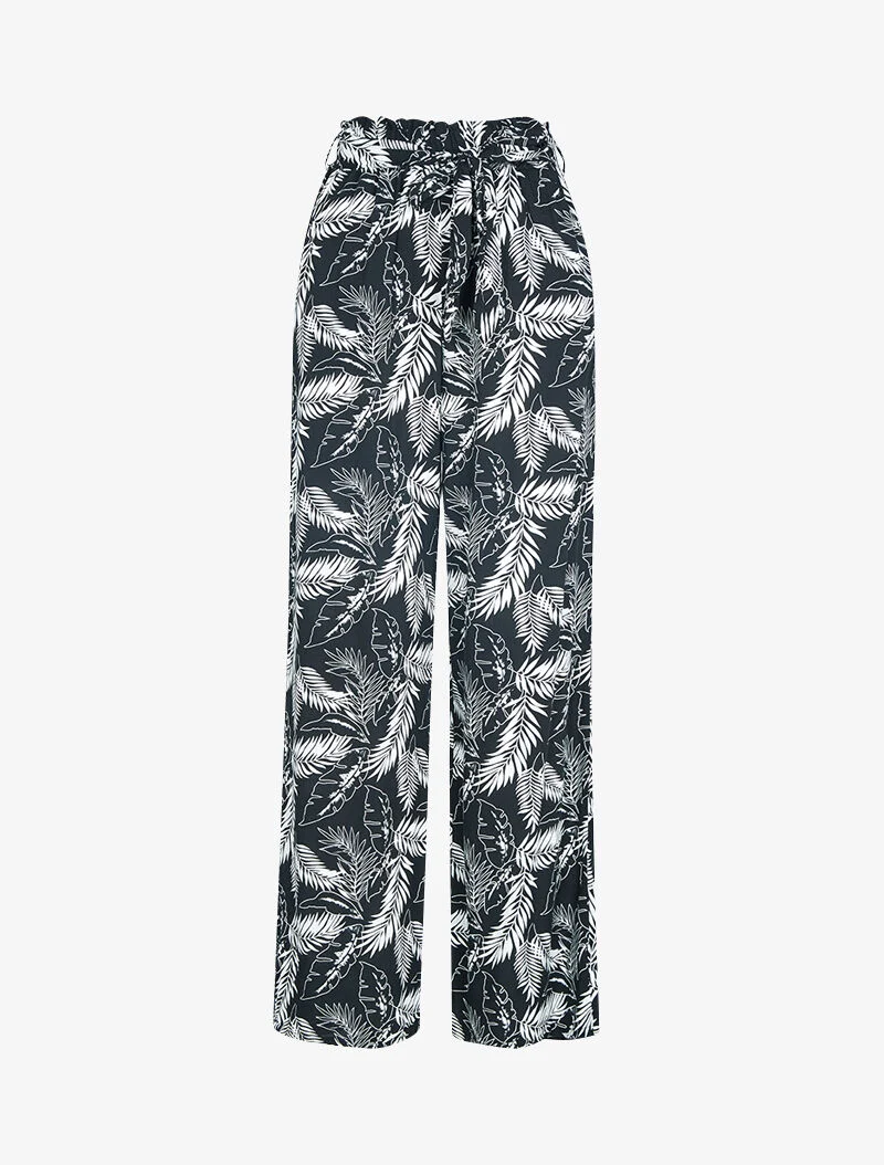 Hose mit Blätterdruck - schwarz