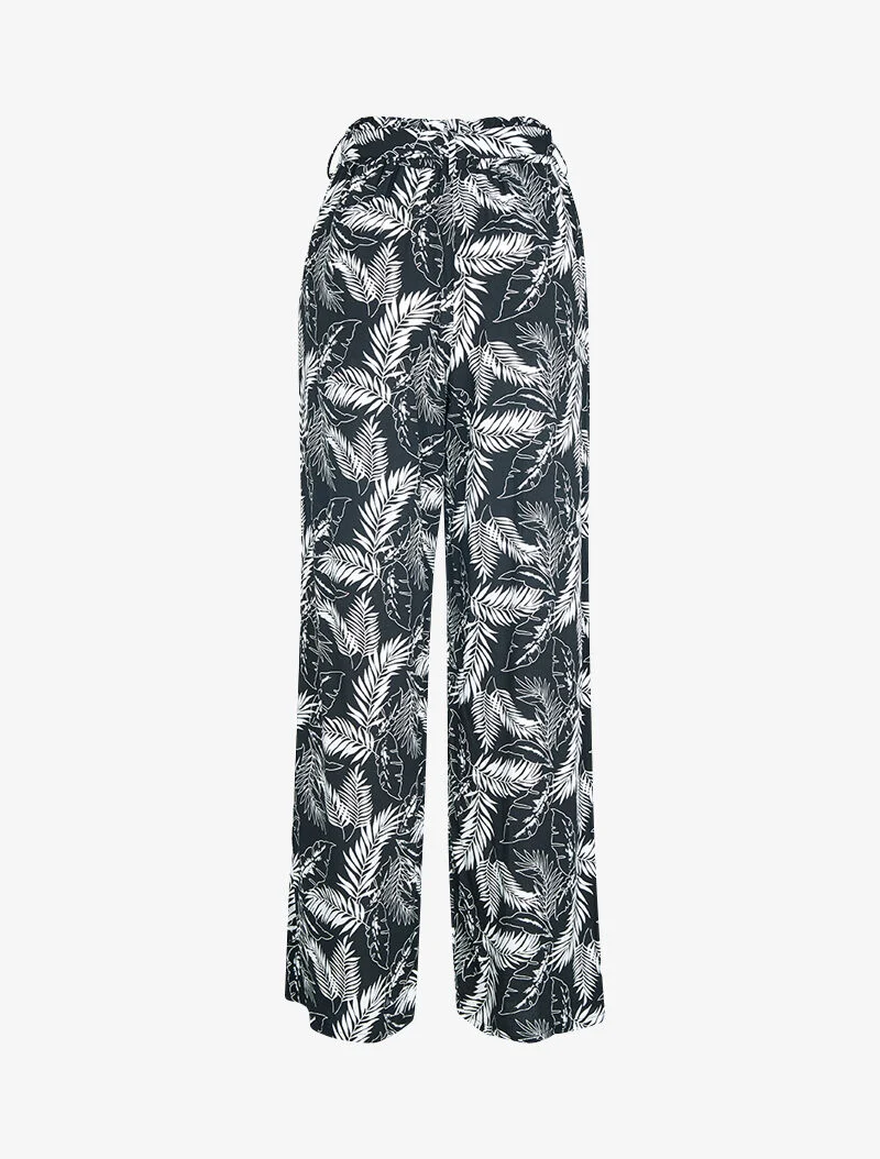 Hose mit Blätterdruck - schwarz